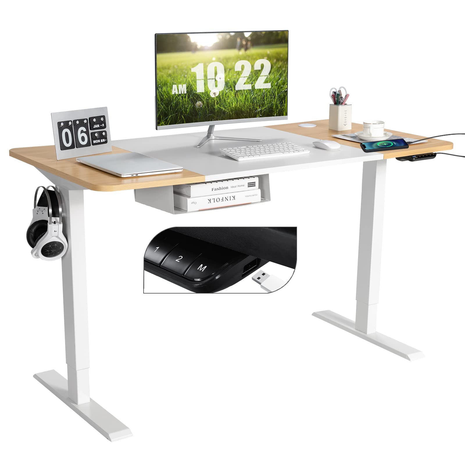 55"x 28" Height Adjustable Electric Standing Desk, Sit Stand Desk w/Control Panel & USB Port